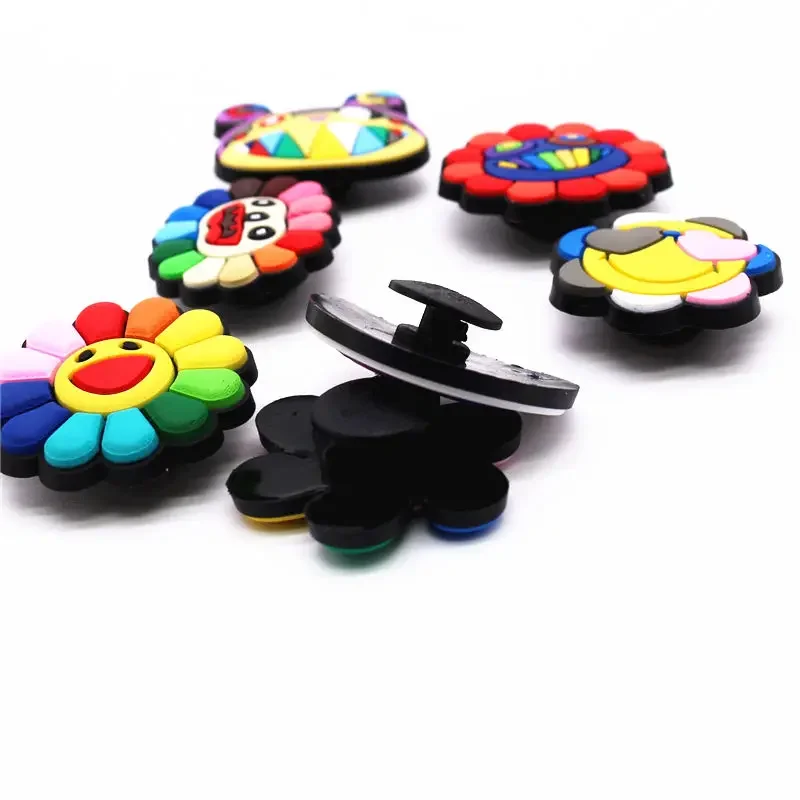Shoe Charms 1pcs Graffiti Flowers Sunflower Fits for DIY Clog Sandals Decoration Smile Rainbow Sun Flower Pride Badge Pins