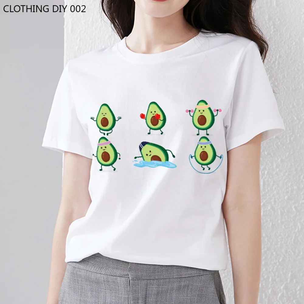 

Летняя женская футболка, Милая Белая футболка в стиле Харадзюку С Рисунком авокадо, трендовая Женская Удобная Повседневная футболка с круглым вырезом