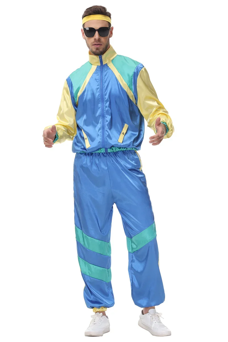 Men Vintage 80's 90's Hippie Costume Retro Hip Hop Disco Party Cosplay Fancy Dress Up Halloween Clothing