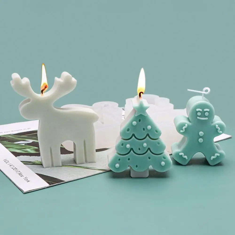 Description Picture 2 of itemReindeer Silicone Candle Molds Christmas Tree Gingerbread Man Scented Candle Making Supplies DIY Soaps Mould Home Decor