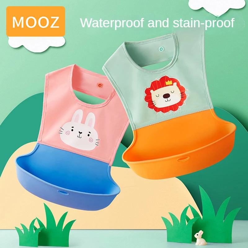 

MOOZ Baby Bibs Waterproof Silicon Bib To Eat For Babies Kids Feeding Accessories Adjustable Soft Cute Animal Printed Scarf Bibs