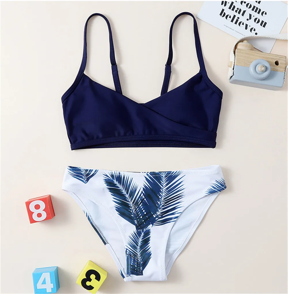 Girls Swimsuit Leaf Print Kids Swimwear Summer Girl Adjustable Bikinis Children Baby Bandage Biquini Infantil