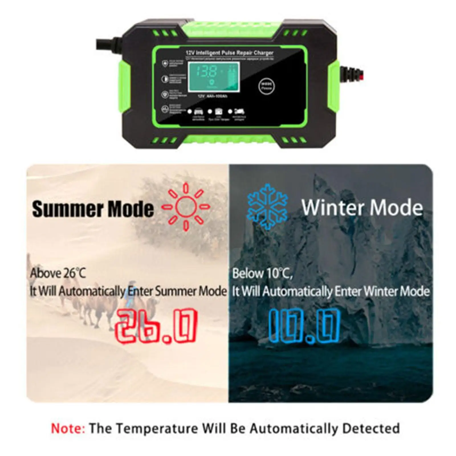 Car Motorcycle Battery Charger Portable Car Battery Auto Booster 12V Pack Charging Smart LCD Display Digital Charge C4G9