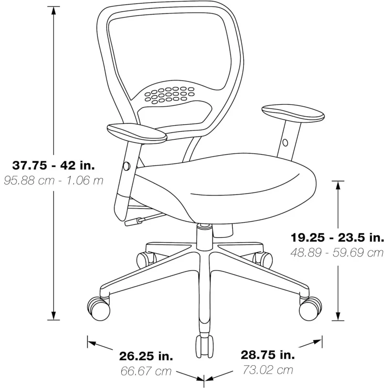 Professional AirGrid Dark Back and Padded Black Eco Leather Seat, 2-to-1 Synchro Tilt Control, Adjustable Arms and Tilt Tension