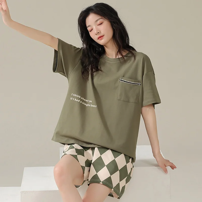 Summer Women's Pajamas Short Sleeved Shorts Cartoon Casual Cute Student Girl Breathable Spring and Summer Pure Cotton Home Wear