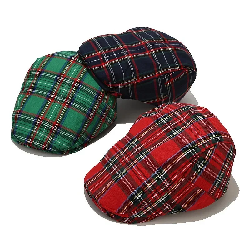Fashion Retro Checkered Stripe Vintage Casquette Men Women Cotton Beret British Windshield Hat Street Newspaper Cap Artist Hats 6