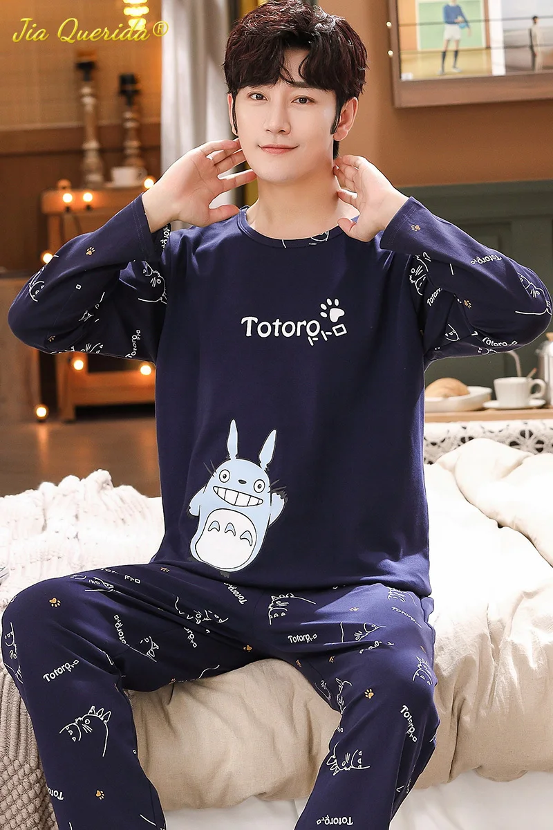 silk pj set Couple Pyjamas Long Pullover Leisure Home Clothing Fashion Loungewear Men and Woman Autumn Spring Sleepwear Cartoon Pajamas Set cotton pajama pants Men's Sleep & Lounge