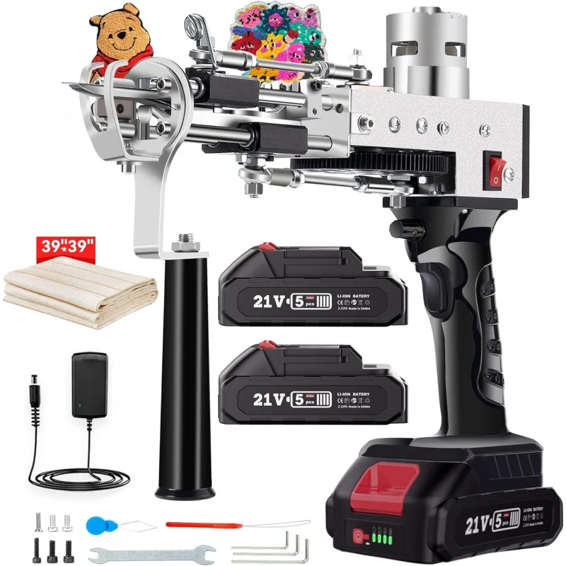 

2024 Upgrated Cordless Tufting Gun, Riiai Starter with 2×2.0Ah Battery, Rug Making Kit Cut Loop Pile, Po