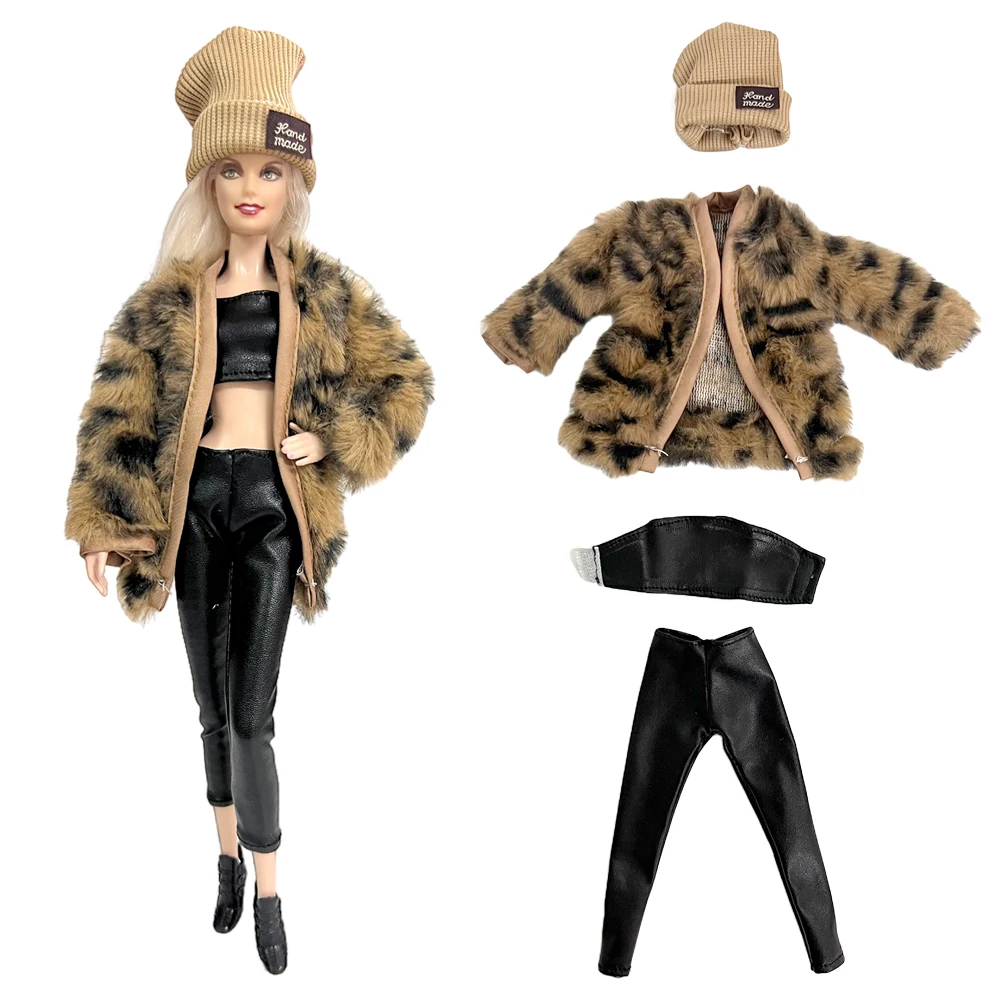 NK 1 Set Doll Street art style clothes fashionable knitted hat + warm coat+TOP+black leather trousers For Barbie Doll Accessorie wuta replacement bag strap for lv graceful neverful underarm shoulder strap handbag handle belts vachetta leather bag accessorie