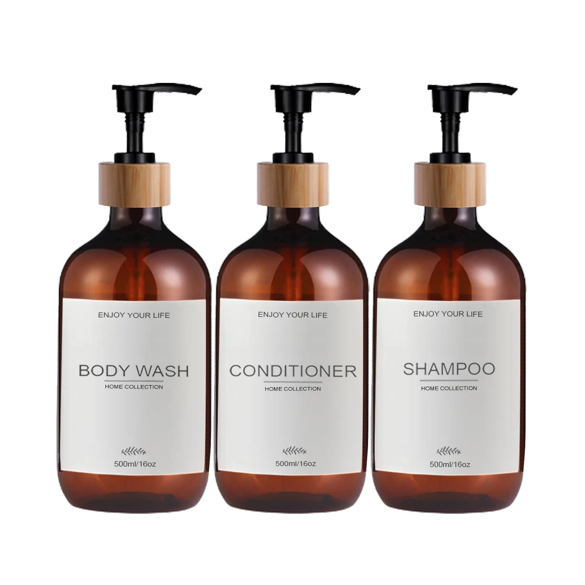 3-Pack 500ml Pump Dispenser Set for Shampoo, Conditioner & Body Wash
