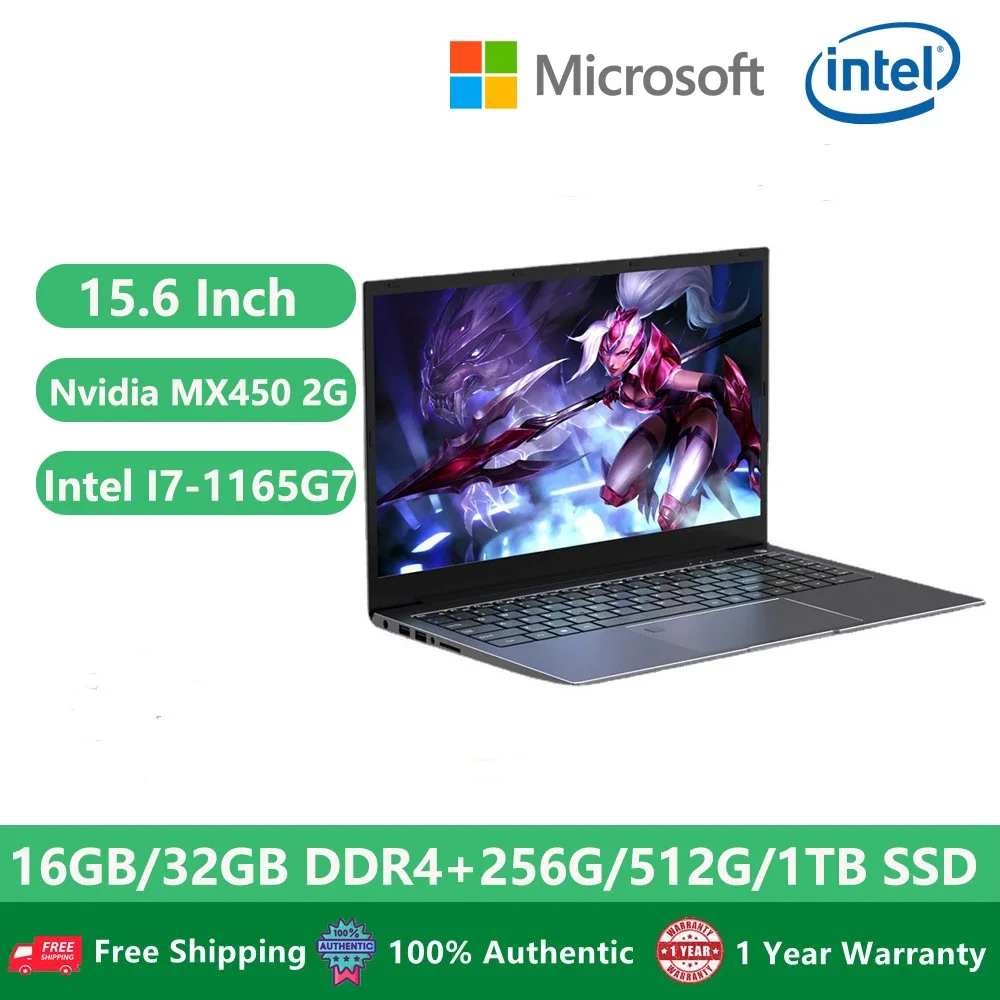 2024 Computer Portatili Da Gioco Geforce Mx450 Scheda Video Quaderni Da Studio Per Ufficio 11Th Gen Intel I7-1165G7 32Gb Ram + 2Tb M.2 Type-C Dp Metal