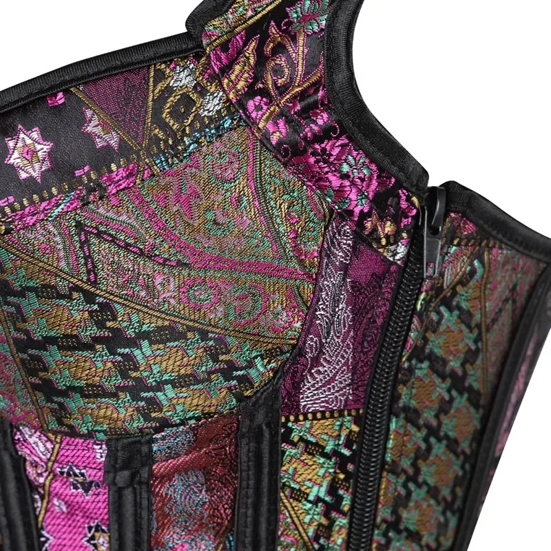 Plus Size Floral Jacquard Corset Zipper Top Gothic Steampunk Corsets Bustier Women Corset with Straps Overbust Corset