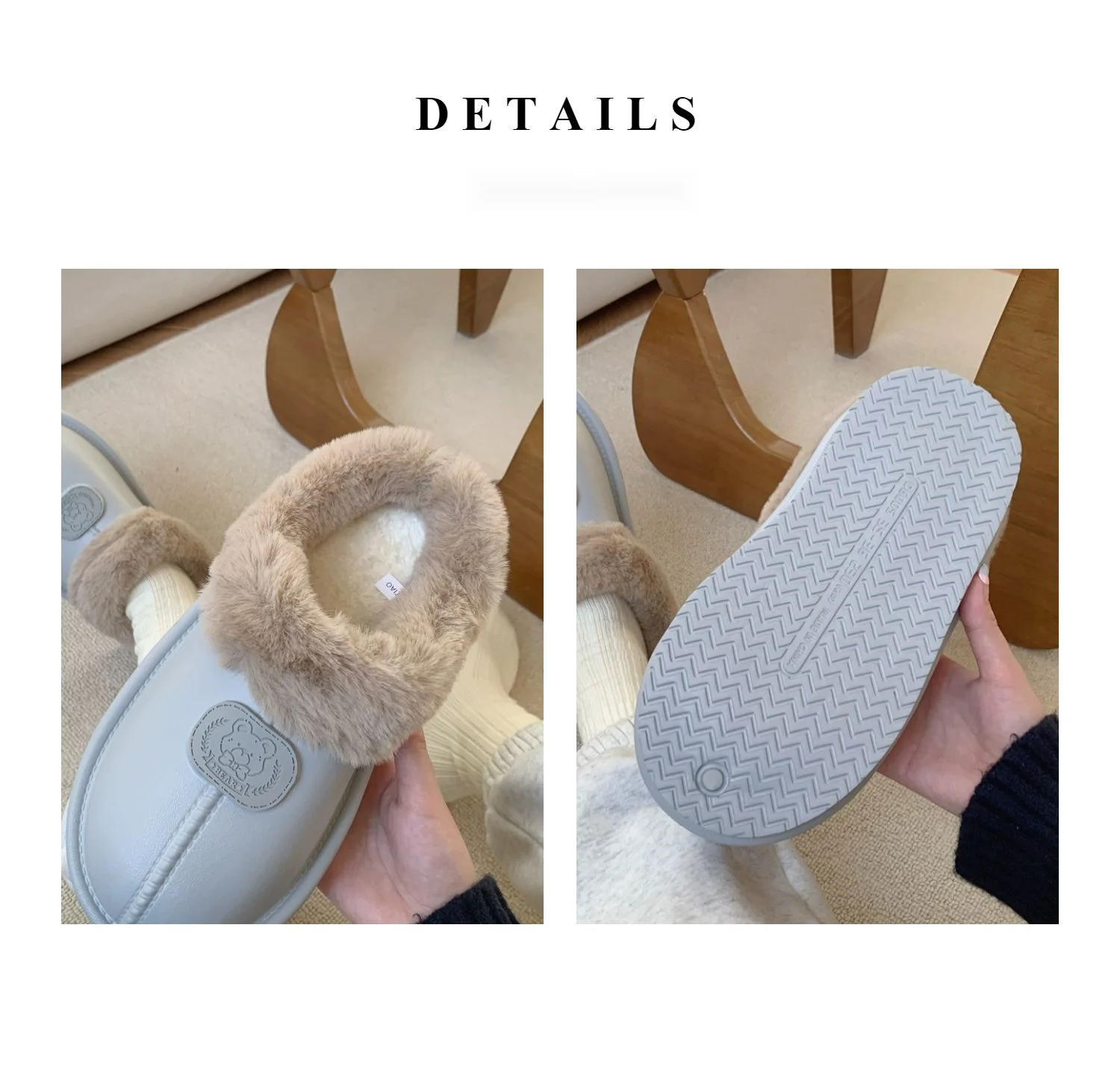 Korėjietiško stiliaus madingi drabužiai viduje ir lauke su pašiltinimu ir patogiomis medvilninėmis šlepetėmis, pliušiniu minkštu padu, paprasti_voghion.com