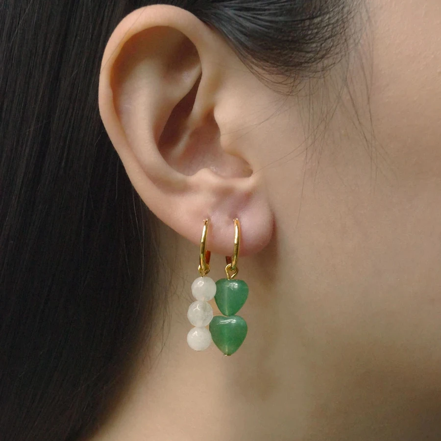 보헤미안 수제 천연석 비즈 후프 귀걸이 여성을위한 골든 컬러 스테인레스 스틸 서클 Huggie Hoops Jewelry Bijoux