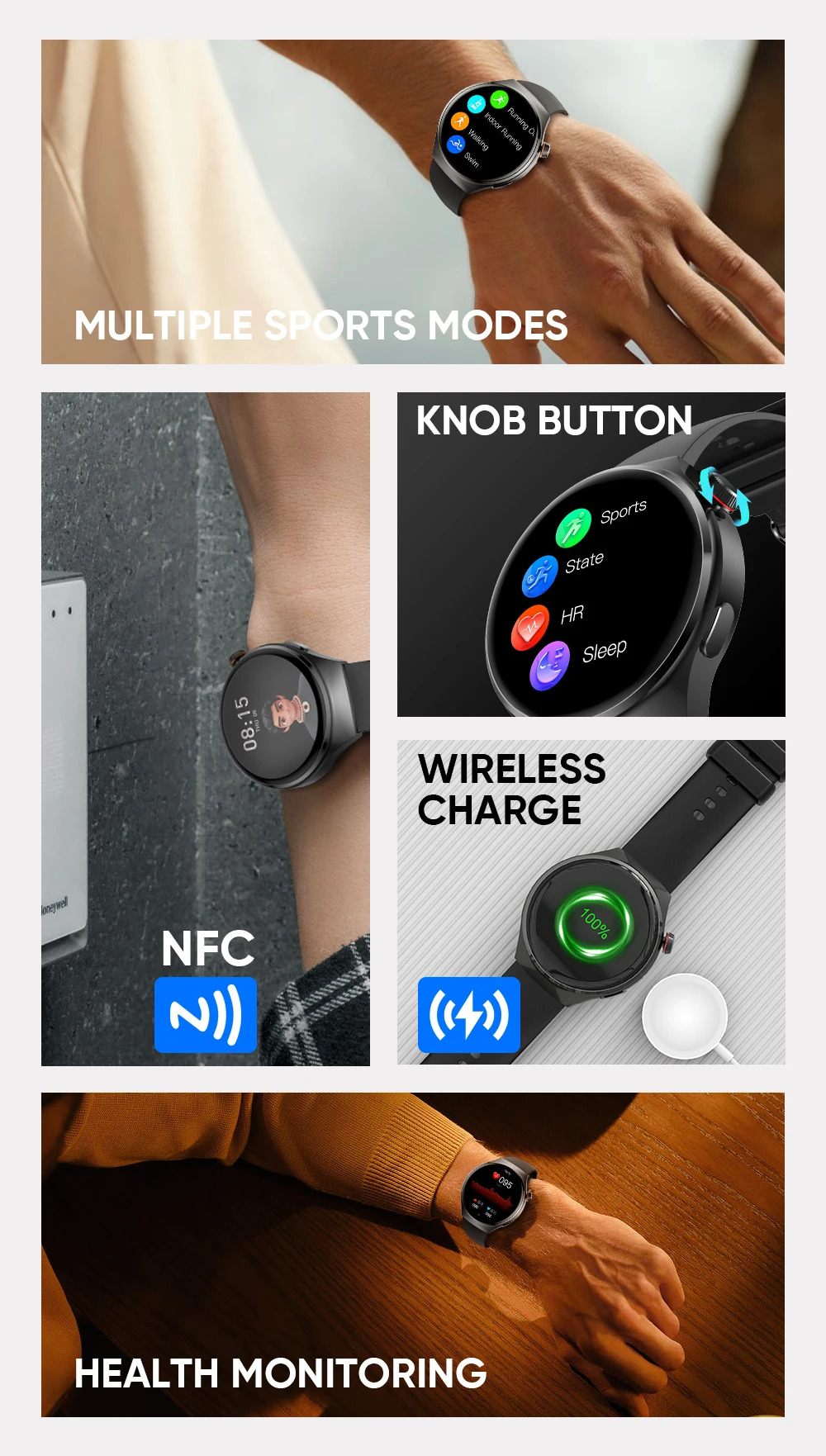 HWEI 스타일 스마트 워치 AMOLED NFC 블루투스 통화, 스포츠, 피트니스 스마트워치, 4 프로, 460x460, 남녀공용, 업그레이드 신제품