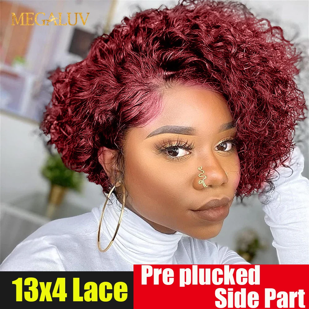 

99J 13x4 Curly Short Bob Lace Front Wigs Jerry Curly HD Pre Plucked Natural Color Human Hair Curly 427 13x1 Lace Closure Wigs