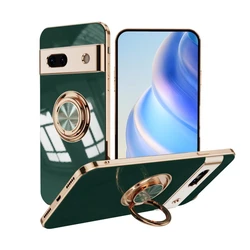 Luxurious Electroplated Soft TPU Ring Holder Case with Bracket Cover for Pixel 9 (Green)