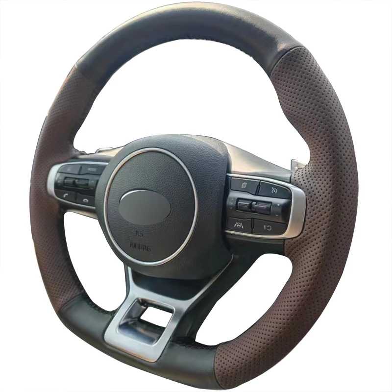 

Hand Sewing Car Steering Wheel Cover Anti-slip for 2023 Kia K5 Artificial Leather Interior Accessories