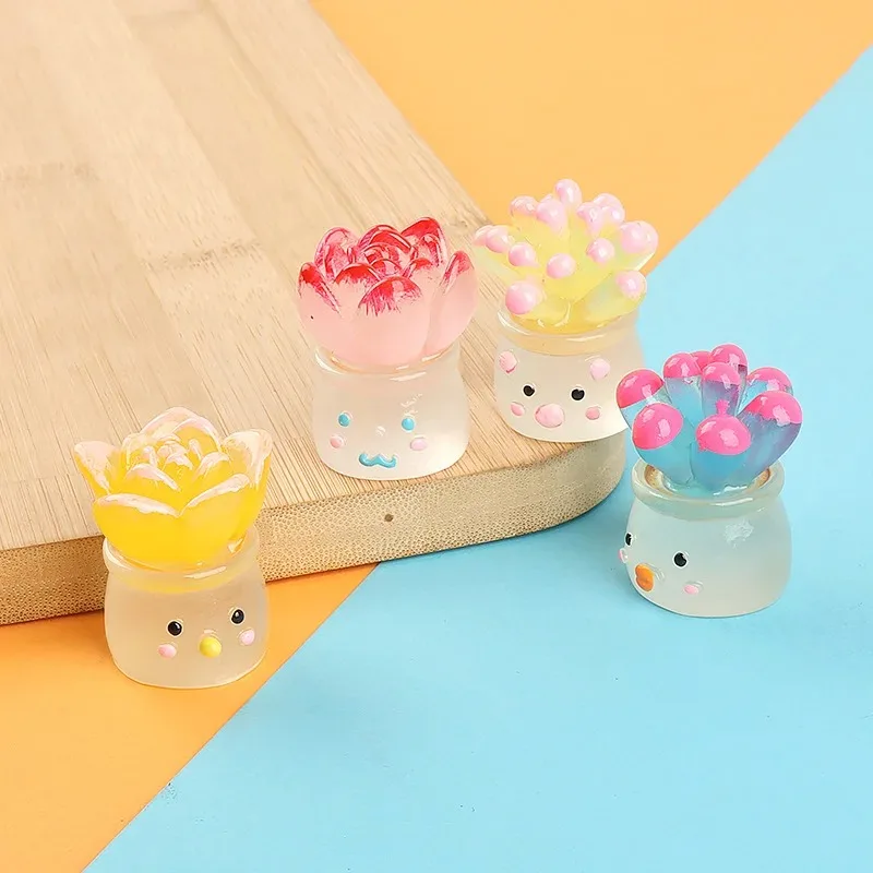 Figurines Miniatures Cute Luminous Succulent Cactus Micro Landscape Ornaments for Home Decorations Car Room Decor Accessories