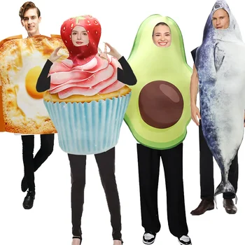 Unisex Donna Uomo Hot Dog Baguette Peperoncino Cupcake Tonno Croissant Patate Pizza Ciambella Fancy Dress Up Coppia di adulti Costume di Halloween