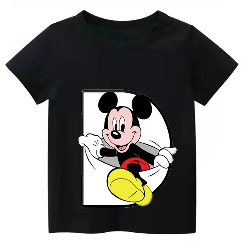 thumbnail image 1 of Camiseta de algodón con combinación de letras y nombre personalizado de Disney para niños, camiseta de manga corta con fuente ABCDE de Mickey Mouse, 1 of 5