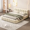 Modern Queen Upholstered Bed Frame with Wingback, Linen Low Plattform Bed, No Box Spring Needed Beige 1