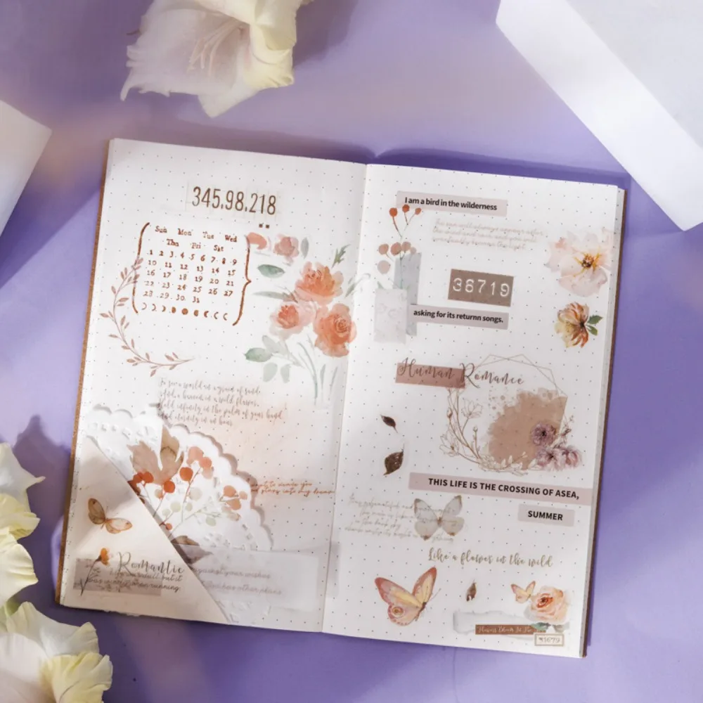 Mr. Paper Light 레트로 꽃 스티커 북, 사계절 테마, 이중 소재 핸드북 백킹 데칼 문구, 책 당 20 개