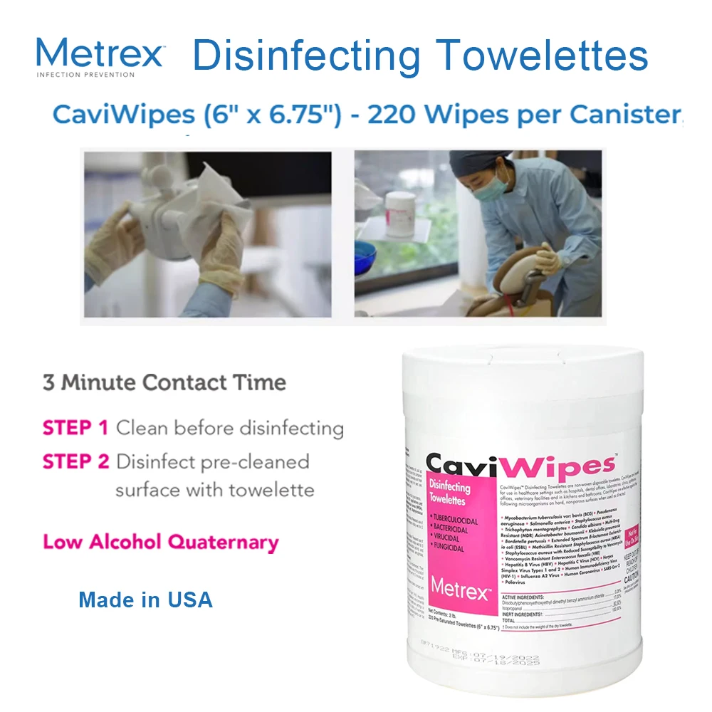 Lingettes désinfectantes CaviWipes en gros plan, montrant le motif de la boîte.