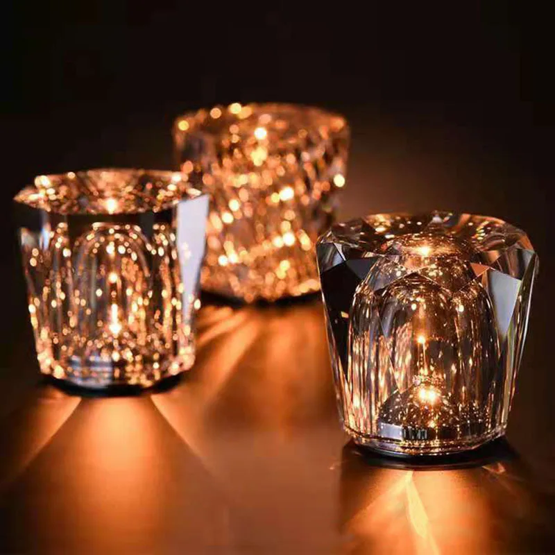 

LED Crystal Diamond Night Lights Three-Tone Dimming Restaurant Decoration Coffee Shop Bar Atmosphere Bedroom Bedside Table Lamp