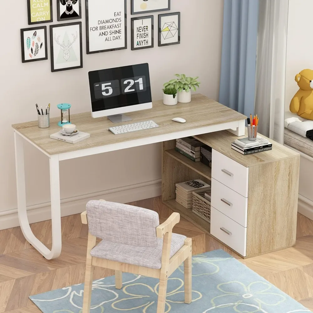 Home Office Computer Desk Corner Table with 3 Drawers and 2 Shelves, 55 Inch Large L Shape Study Writing Desk with Storage | Sale Bangladesh Home Office Computer Desk Corner Table with 3 Drawers and 2 Shelves, 55 Inch Large L Shape Study Writing Desk with Storage Sale Bangladesh