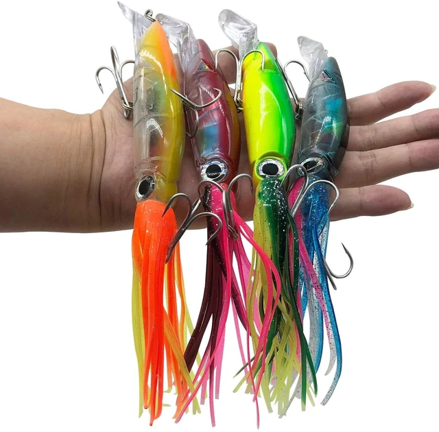 4 Pcs Large Simulation Squid Fishing Lures Bait Kit 3D Holographic