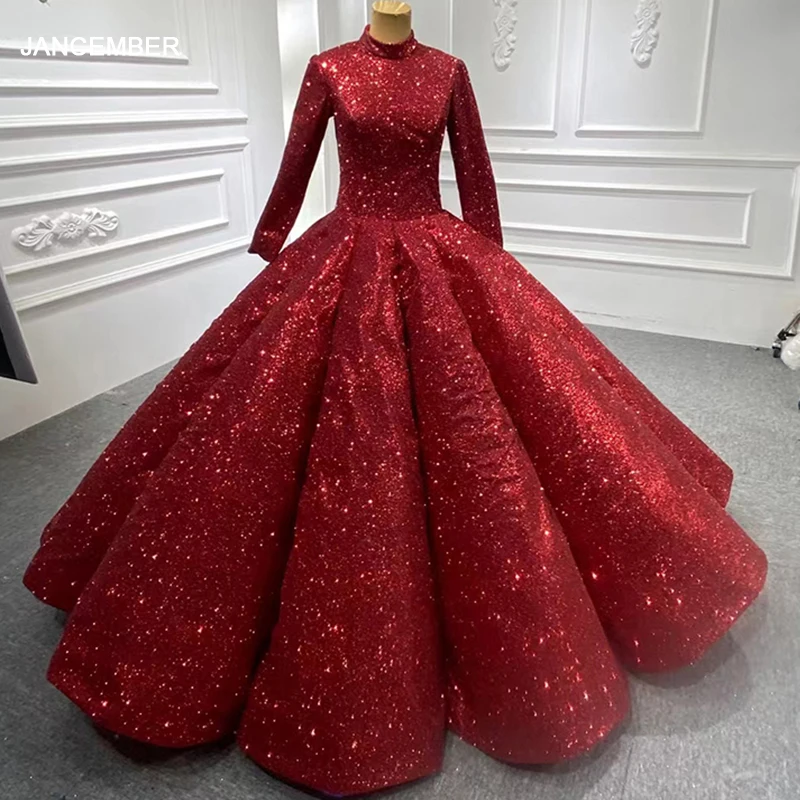 

RSM66591 Sequined 2022 Mother Of The Bride Dresses Elegant Mother Of The Bride Red Color Muslim Long Dresses For Women Wedding