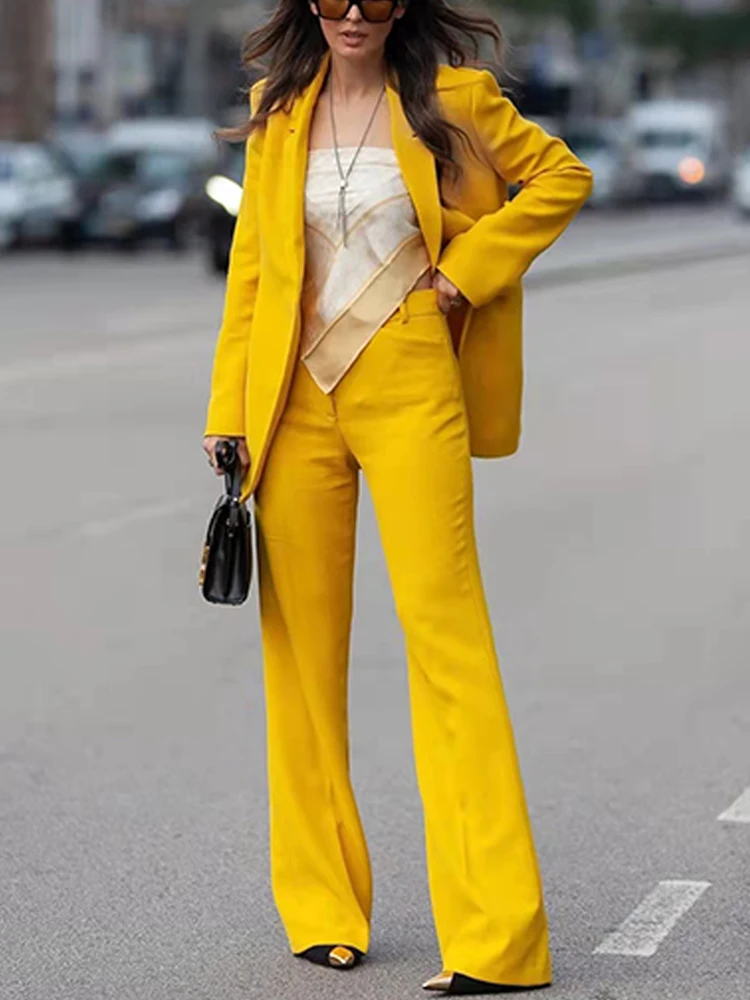 PUWD Yellow Women V Neck One Breasted Solid Blazer 2022 Spring Fashion Ladies Office Lady Casual Blazer Female Long Sleeve Suit dressy pant suits to wear to a wedding