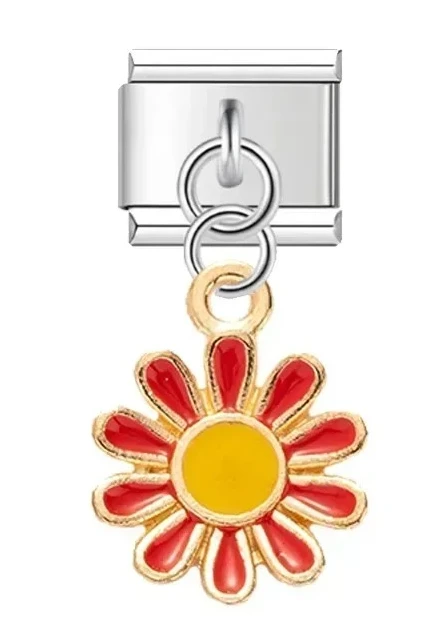 Stylysh Charms Rose Yellow Flower Photo Link - 9mm Italian Modular Charm For Bracelets (GA025)