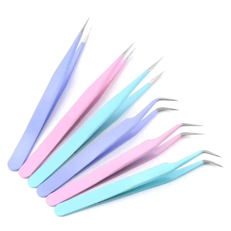 Stainless Steel Straight and Curved Eyelashes Tweezers Eyelash Extension Tweezers False Eyelashes Nail Art Makeup Tools 4