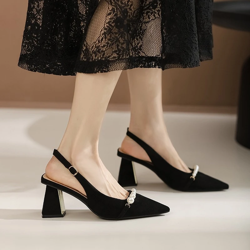 Summer Thick Heels High Heels Wrapped Sandals Women Pointed Belt Buckle Women Shoes