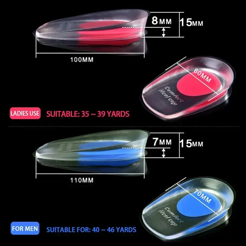 Silicone Heel Cups Gel Insoles for Shoes Men Women Heel Pain Relief Insert Foot Cushion Height Increase Template Shoe Pad 1 Pair
