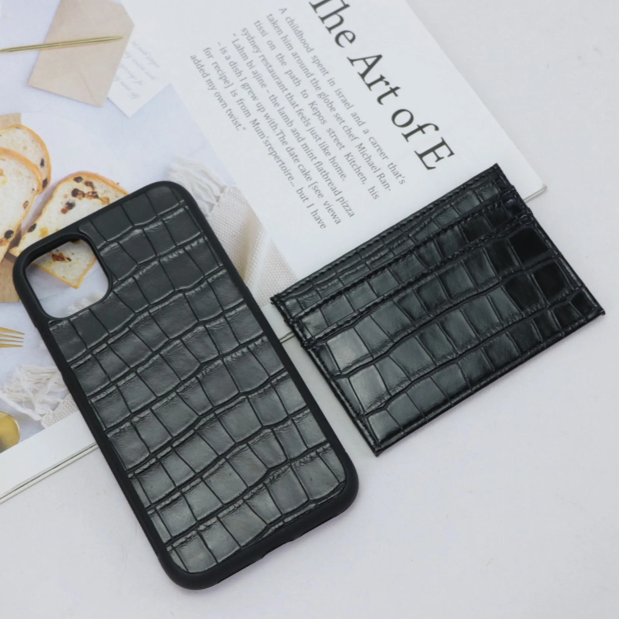 Personalized Initials Custom Gift Set Name Phone Case For IPhone 15 14 13Pro Max Crocodile Embossed PU Leather Card Holder Cover