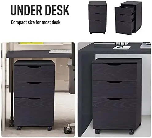 3 Drawer Mobile File Cabinet, Rolling Printer Stand, Vertical Filing Cabinet, Brown Wood Grain