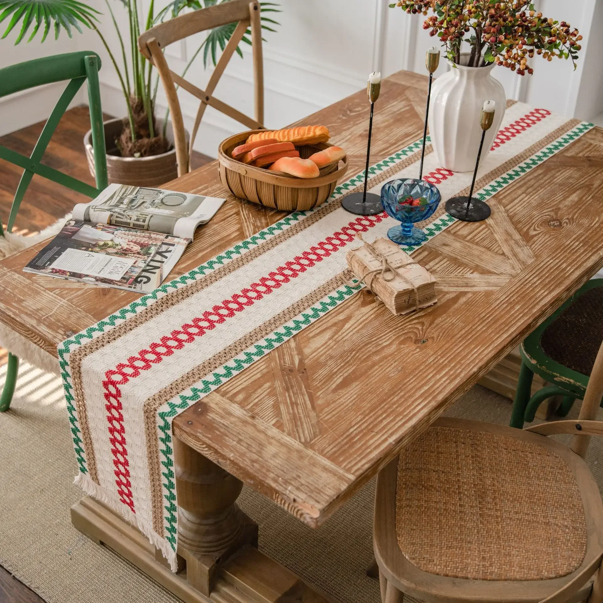 

Macrame Table Runner Khaki Solid Color Woven Natural Material American Holiday Table Cloth Wedding Table Decoration