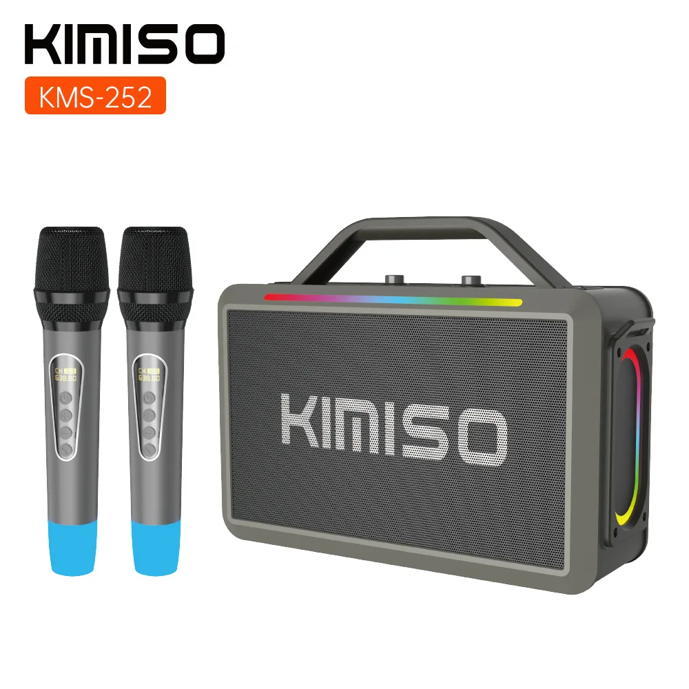 Bluetooth-Колонка KIMISO для караоке, беспроводной сабвуфер, Портативная колонка Bluetooth 5,3 с двойным микрофоном, батарея 7200 мАч, FM-радио