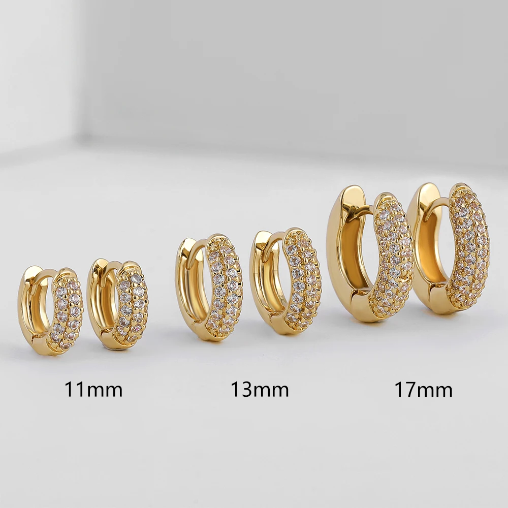 New Gold Plated Huggie Earrings with CZ Zircon Thin Ear Hoops Cartilage Earring for Women Round Minimal Earring Piercing Jewelry