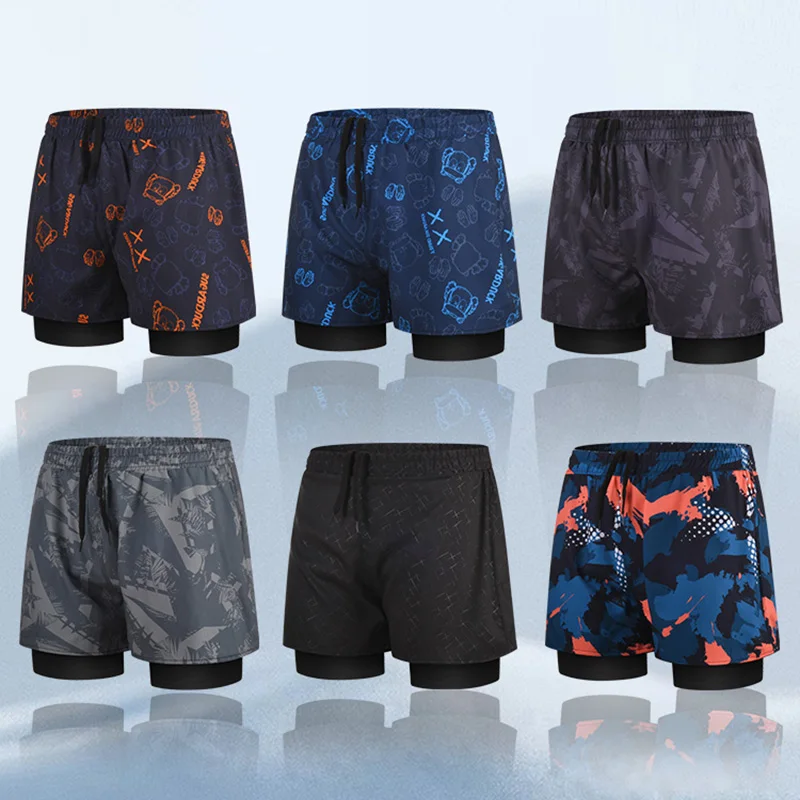 Swim Trunks Men Summer Anti-embarrassment Double-layer Style Quick-drying Large Size Flat Angle Professional