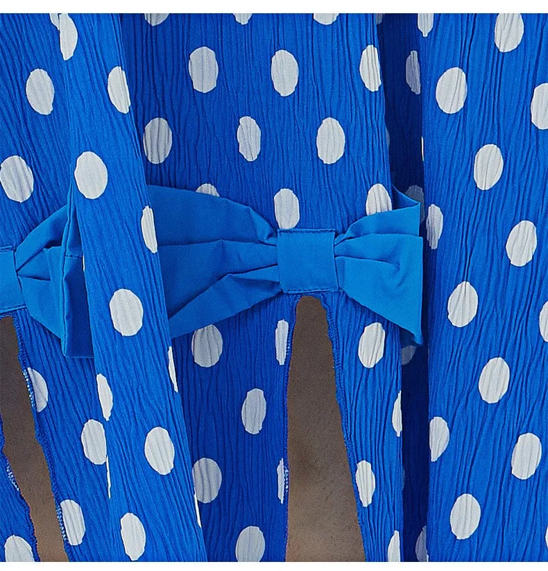 Polka Dot Skirt   Women’s Spring summer loose slimming  dots print bow womens Midi skirts for woman in blue