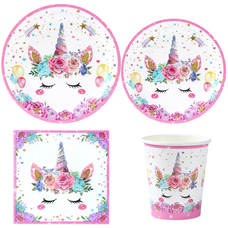 Birthday Tableware Set Birthday Party Supplies Party Supplies Unicorn Theme Party Disposable Tableware Unicorn Birthday Party Decorations Kids Baby Shower Girl Birthday Supplies