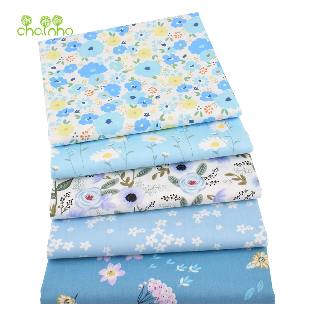 Chainho,Printed Twill Weave Cotton Fabric,Patchwork Cloth,DIY Sewing Quilting Material,Blue Floral Series,2 Specification,CC190