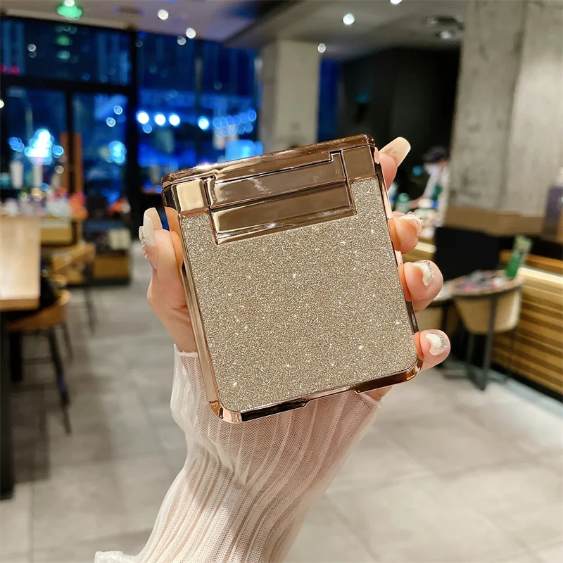 Rhinestone Glitter Bling Pu Leather Trim Phone Case For OPPO Find N3 Flip Hinge Plating Plastic Back Cover