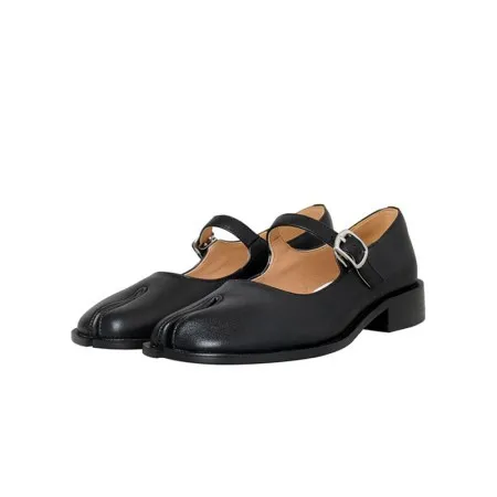 Split Toe Pig's Hoof Shoes for Women Solid Color Cowhide Spring New Style One Line Heel with Shallow Mouth Single Shoe for Women