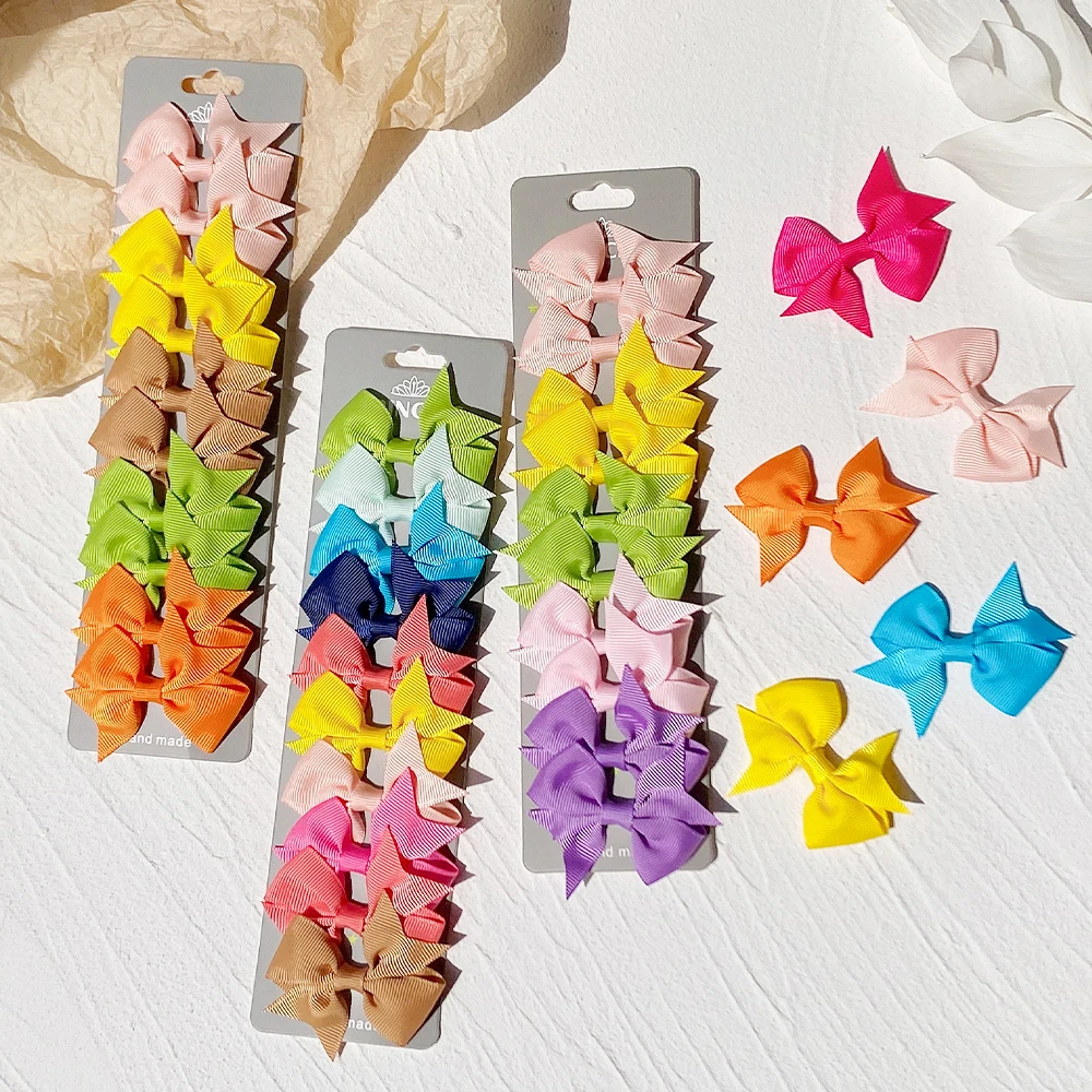 10Pcs/Set Grosgrain Ribbon Kids Bows Hair Clips For Cute Girls Boutique Solid Bowknot Hairpin Barrette Headwear Hair Accessories