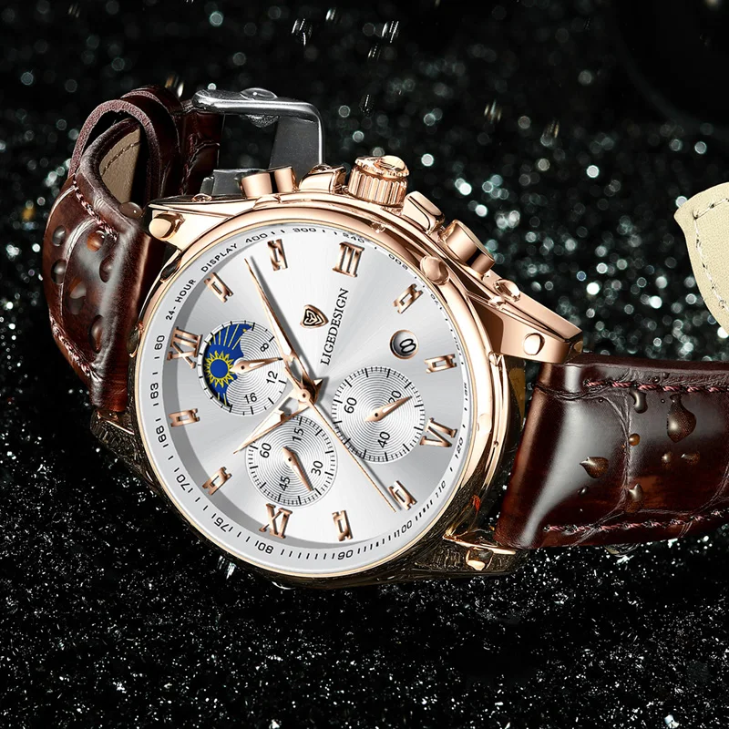 LIGE Top Brand Luxury Mens Watch Fashion Leather Man Wristwatch Sport Casual Watch For Men Waterproof Chronograph Luminous Clock